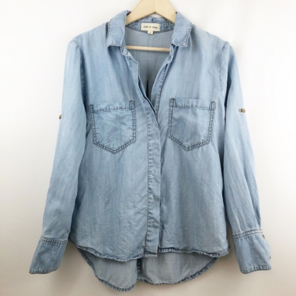 Cloth & Stone Chambray Split Tail Button Up Blouse - image 2